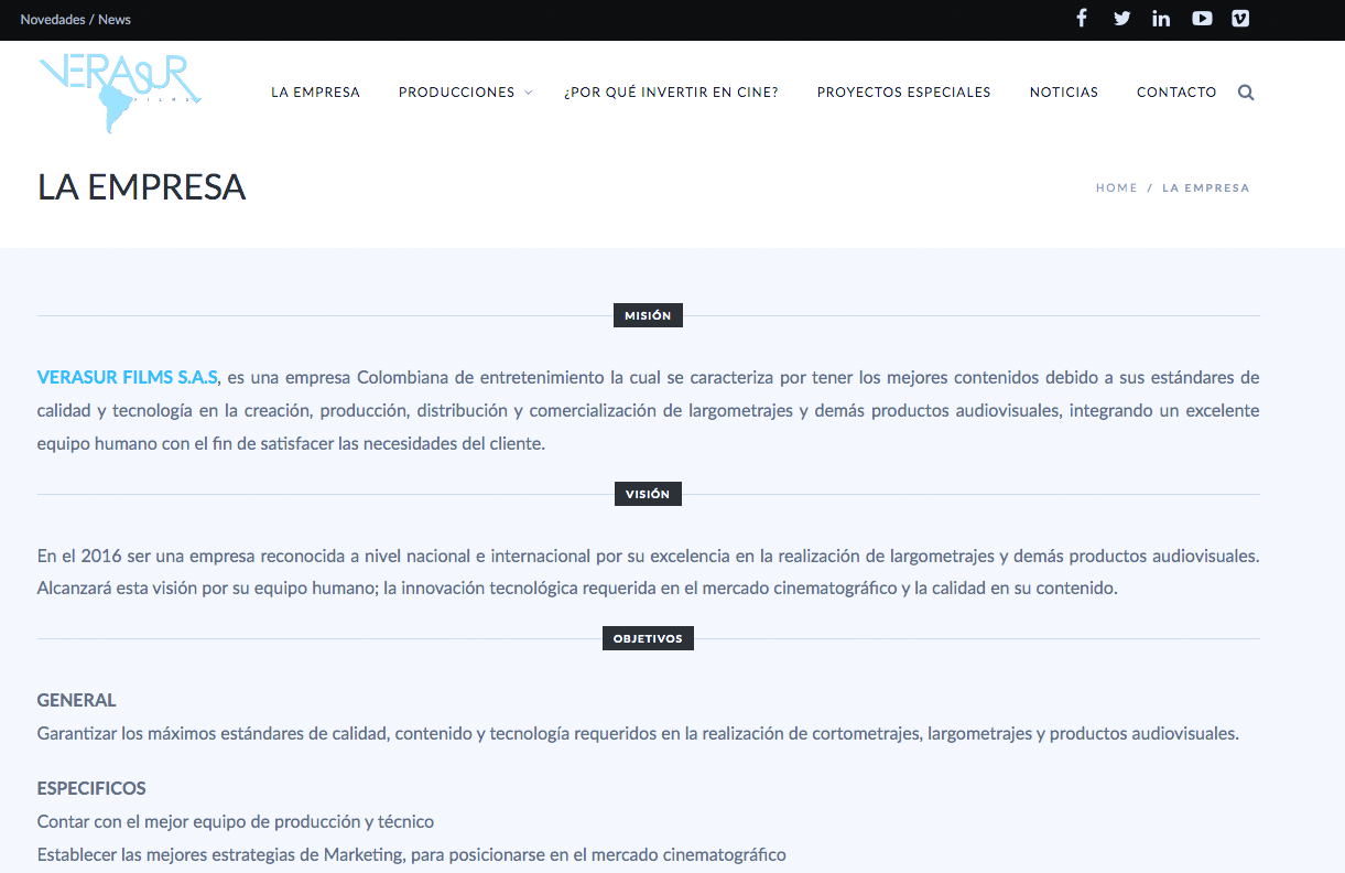 Página web Verasur Films