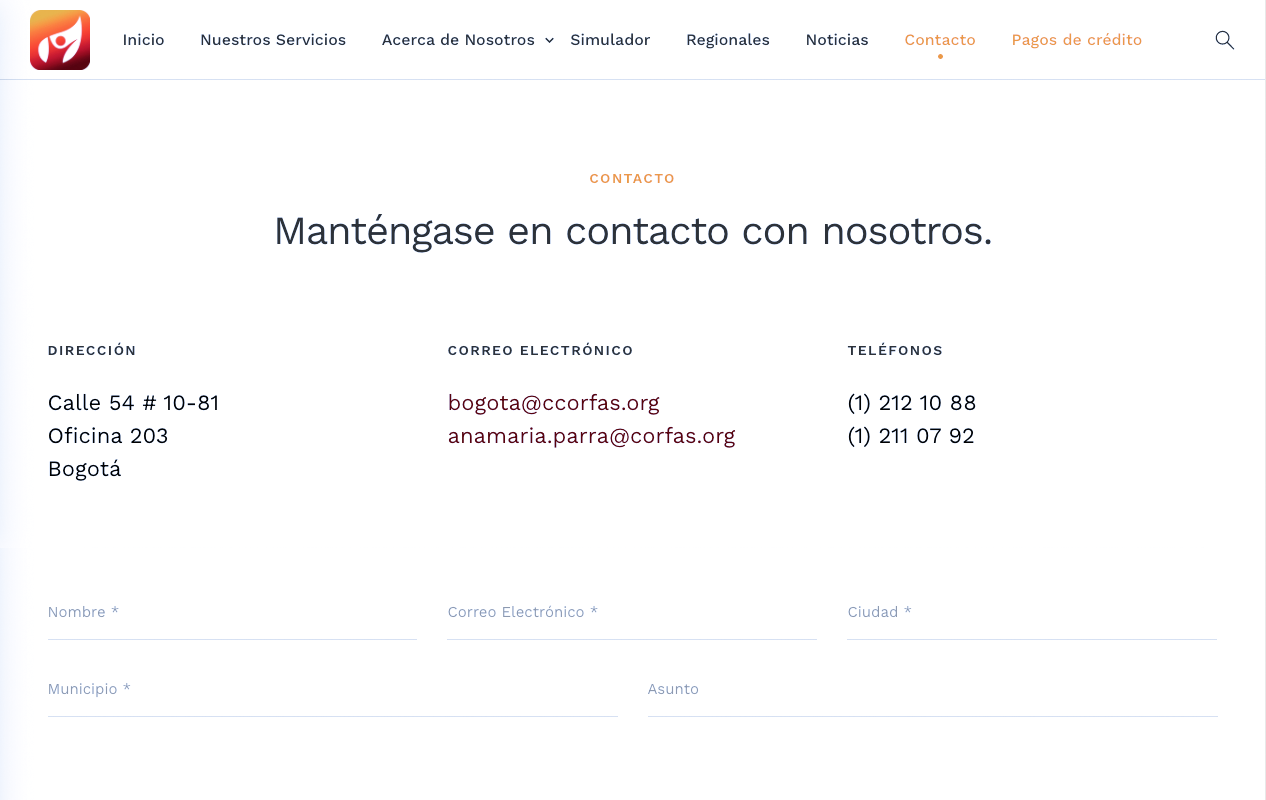 Página web CORFAS